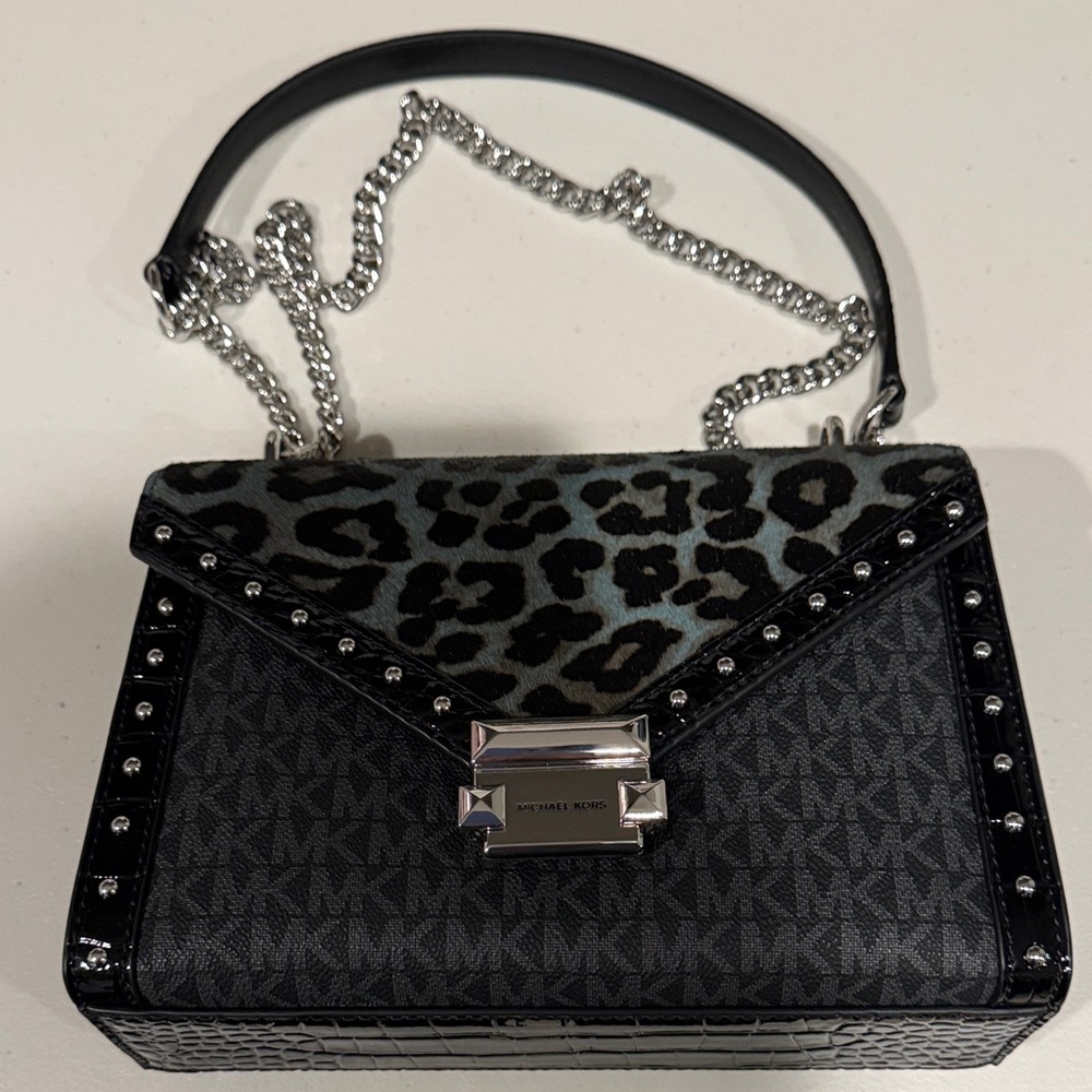 Michael Kors Black and Gray Leopard Crossbody Bag